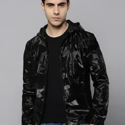 SHOWOFF Black Comfort Fit Camouflage Hooded Jacket-picture-10