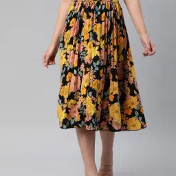 Anvi Be Yourself Black Printed Pleated Skirt-image-97