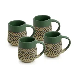 ExclusiveLane Tawny Brown & Sea Weed Green Ceramic Coffee Mugs - Set of 4 (280ml)-26
