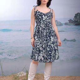 Purvaja Navy Regular Fit Floral Print Dress-image-133
