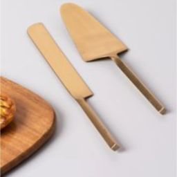 Nestroots Cake Cutting Knife Spatula Server Set of 2 Serve Serving Set Pizza Slicer Dessert Pie Gold image 3
