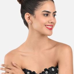 Zaveri Pearls Enchanting Gold Tone Floral Cubic Zirconia & Pearl Stud Earrings-ZPFK9456 image 3