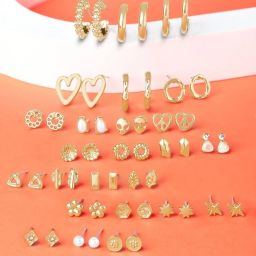 Zaveri Pearls Set of 25 Gold Tone Classy Contemporary Studs & Hoop Earrings-ZPFK14642 image 3