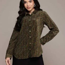 Aarke Ritu Kumar Green Kirani Velvet Shirt-image-81