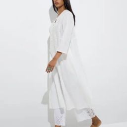 Utsa by Westside White Floral Embroidered Cotton A-Line Kurta-image-78