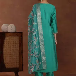Libas Green Plain Kurta Pant Set With Dupatta image 2