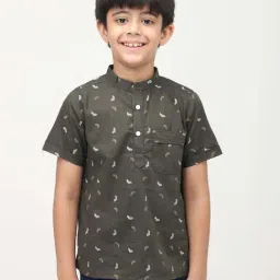 Biglilpeople Boys Green Cotton Printed Shirts-image-57