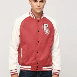 Pepe Jeans Burgundy Red Regular Fit Colour Block Bomber Jacket-14