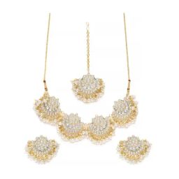 Zaveri Pearls Gold Tone Kundan & Pearls Wedding Collection Necklace Earring Maangtikka Set-ZPFK9996-0