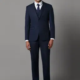 Louis Philippe Navy Slim Fit Self Pattern Three Piece Suits-image-8