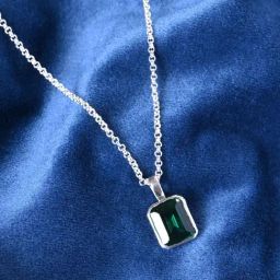 Clara 925 Silver Platinum Plated Green Solitaire Pendant with Chain-image-86