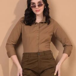 Crimsoune Club Brown Blended Solid Shirt-image-62