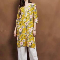 Melange By Lifestyle Yellow Regular Fit Floral Print Kurtas-picture-6