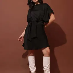 Purvaja Black Satin Relaxed Fit Dress-image-76