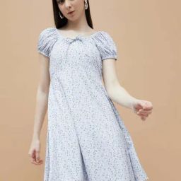 Ginger By Lifestyle Light Blue Regular Fit Printed Dress-image-92