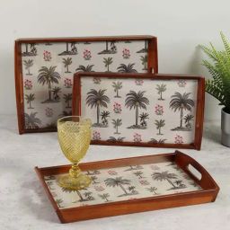 India Circus by Krsnaa Mehta Cream Mdf Chevron Palms Tray - Set of 3-18