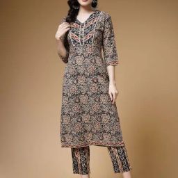 Indibelle Black Cotton Printed Straight Kurta-picture-24