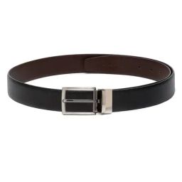 Louis Stitch Black Textured Leather Reversible Belt for Men-picture-1