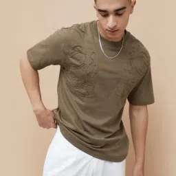 Forca By Lifestyle Brown Relaxed Fit Texture T-Shirt-image-84