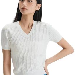 MIXXO Ivory Essential Embroidered Regular Fit Cable Pullover-picture-1