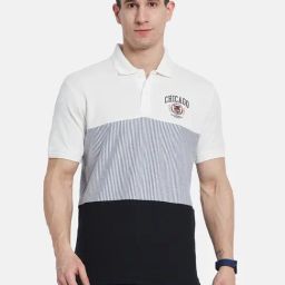 Octave White & Black Cotton Regular Fit Colour Block Polo T-Shirt-picture-24