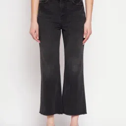 MADAME Black Denim Straight Fit Mid Rise Jeans-image-82