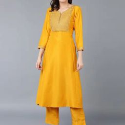 Vaamsi Mustard Printed A Line Kurta-image-37