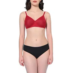 FIMS Red & Black Plain Bra Panty Set-29