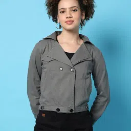 Campus Sutra Grey Regular Fit Jacket-image-10