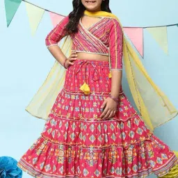 BIBA Girls Kids Pink Cotton Printed Lehenga Set-image-61