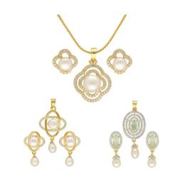 Sri Jagdamba Pearls Golden Aurora Pendant & Earring Set for Women - Set of 3-image-7