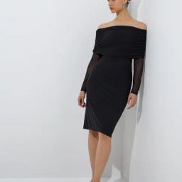 Wardrobe by Westside Black Mesh Off-Shoulder Dress-image-76
