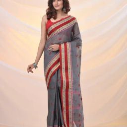 Arhi Grey Cotton Polyblend Woven Design Saree-picture-21
