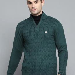 Monte Carlo Green Regular Fit Self Pattern Pullover-image-31