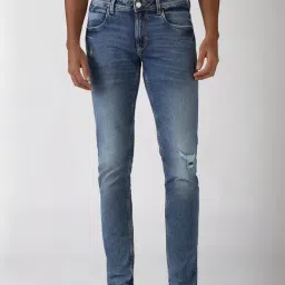 Peter England Blue Skinny Fit Distressed Jeans-picture-1