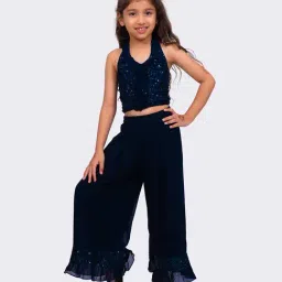 Twisha Girls Navy Blue Regular Fit Embellished Suit Set-image-57