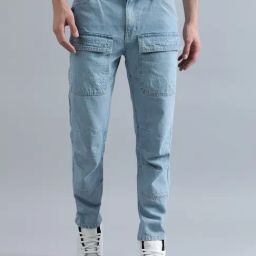Bene Kleed Blue Cotton Regular fit Solid Cargo Jeans-image-66