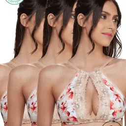 Inner Sense Peach Floral Print Half Coverage Bralette - Pack of 3 image 1