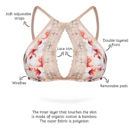 Inner Sense Peach Floral Print Half Coverage Bralette - Pack of 3 image 4