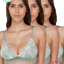 Inner Sense Green Floral Print Half Coverage Bralette - Pack of 3 image 1