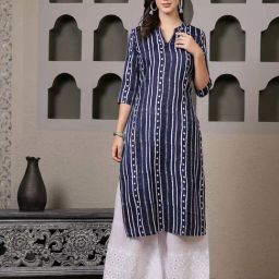Stylum Blue Cotton Printed Straight Kurta-image-14