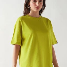 Bewakoof Green Oversized Solid T-Shirt-image-72
