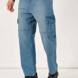 Styli Blue Solid Cargo Jeans-image-52