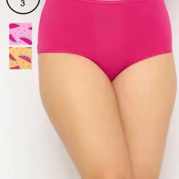Clovia Multi Pack Of 3 Cotton Spandex High Waist Outer Elastic Hipster Panty-image-69