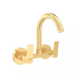CERA Sylvina Sink Mixer Quarter Turn Wall Mount PVD Finish French Gold with Long Swivel Spout, F1021501FG-image-13
