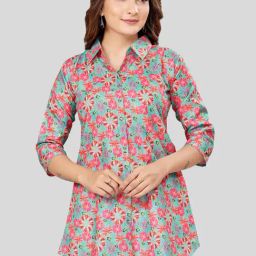 Saree Swarg Green Printed A-Line Short Kurti-image-46