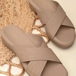 Rocia by Regal Women's Beige Cross Strap Wedges-image-64