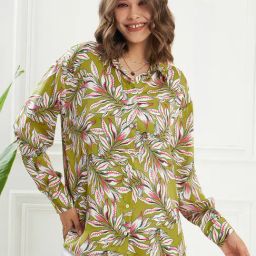 KASSUALLY Green Printed Oversized Shirt-image-95