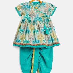 StyloBug Girls Green Printed Kurti Set-image-85