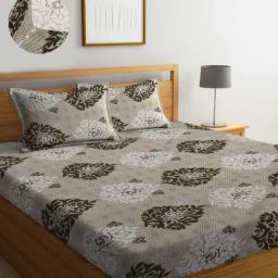 Klotthe Beige Cotton Blend 300 TC Elastic Bed Sheet With 2 Pillow Covers-image-75